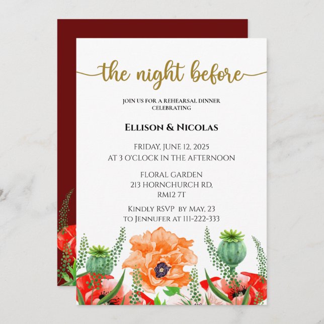 Na noite anterior ao convite para janto de ensaio (Frente/Verso)