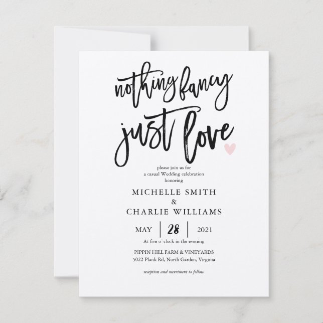 Nada de rico só ama convite casual de casamento (Frente)