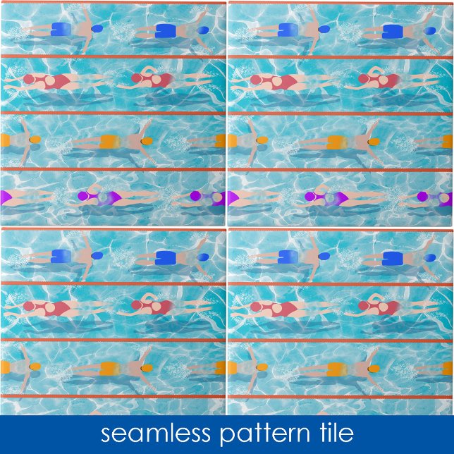Nadação Laps Equipe de Natação de Água Padrão Sem  (Swimming Laps Water Swim Team Seamless Pattern Ceramic Tile)