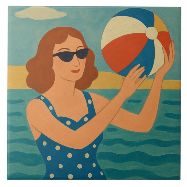 Nadador Vintage com Bola de Praia (Frente)