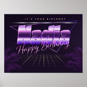 Nadia Nome Sobrenome poster retro lilás aniversári