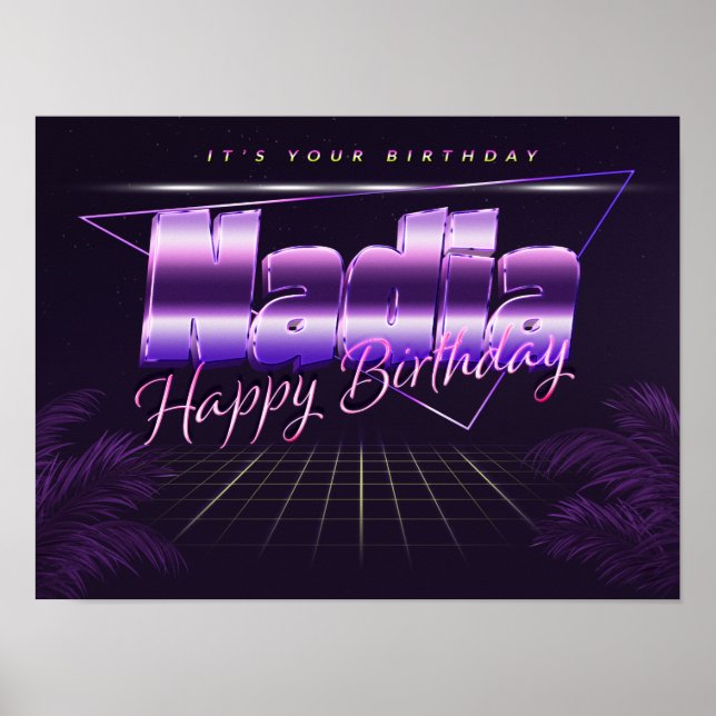 Nadia Nome Vorname lila retro Poster Geburtstag (Frente)