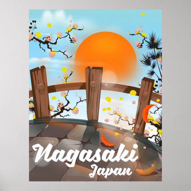 Nagasaki, poster japonês florescente. (Frente)