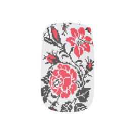 Nail Art Bordado ucraniano floral vermelho Vyshyvanka
