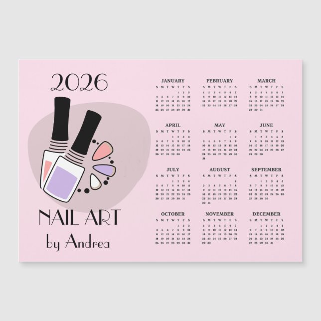 Nail Art Design 2026 Calendar Magnetic Card (Frente)