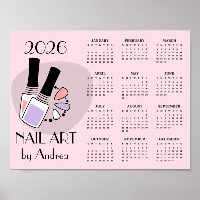 Nail Art Manicure Design 2026 Calendar Poster (Frente)