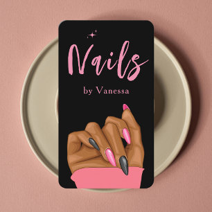 Nail Artist Salon Qr Code Black Pink Cartão de vis