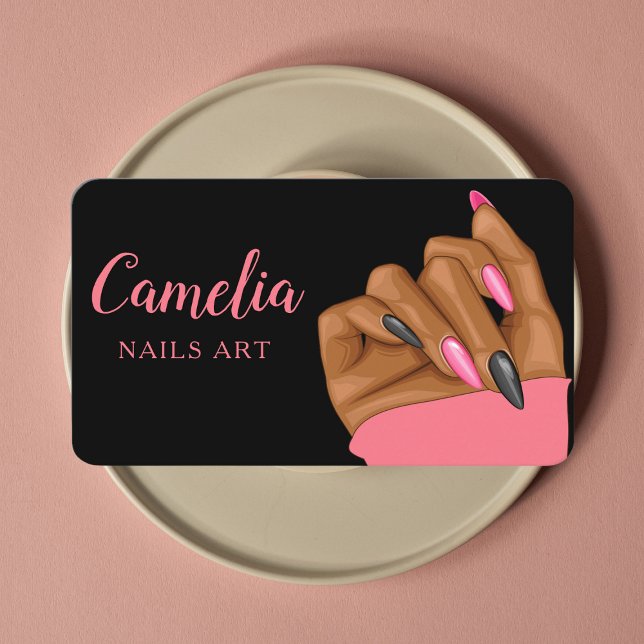 Nail Artist Salon Qr Code Black Pink Cartão de vis (Criador carregado)