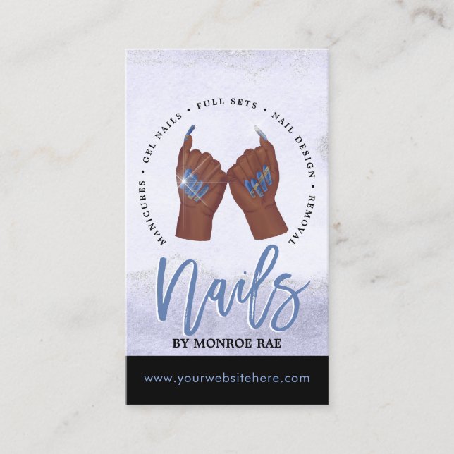 Nail Tech / Unhas Salon Blue Glam Cartão de visita (Frente)