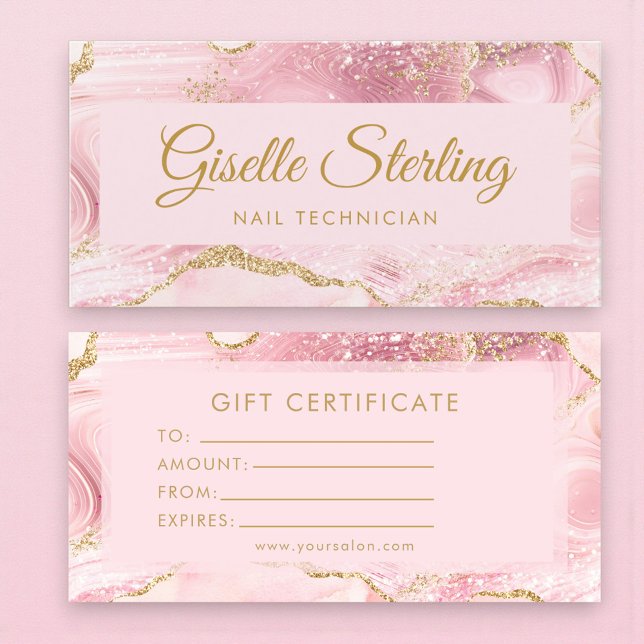 Nail Technician Pink Gold Agate Gift Certificate (Criador carregado)