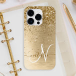 Nam Monograma de Impressão de Glitter Metálico Bru<br><div class="desc">Personalize facilmente esta moda design de capa de telefone de de chic com bonito brilho dourado em um fundo metálico escovado de ouro.</div>