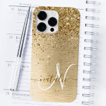Nam Monograma de Impressão de Glitter Metálico Bru<br><div class="desc">Personalize facilmente esta moda design de capa de telefone de de chic com bonito brilho dourado em um fundo metálico escovado de ouro.</div>
