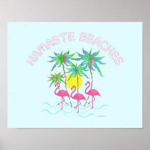 Namaste Beaches Flamingos Zen Yoga Fun Art Poster