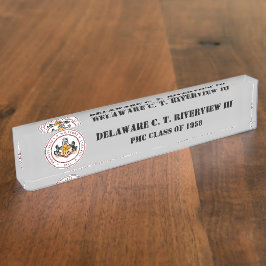 NAMEPLATE PMC DESK com selo PMC clássico (TEXTO BL