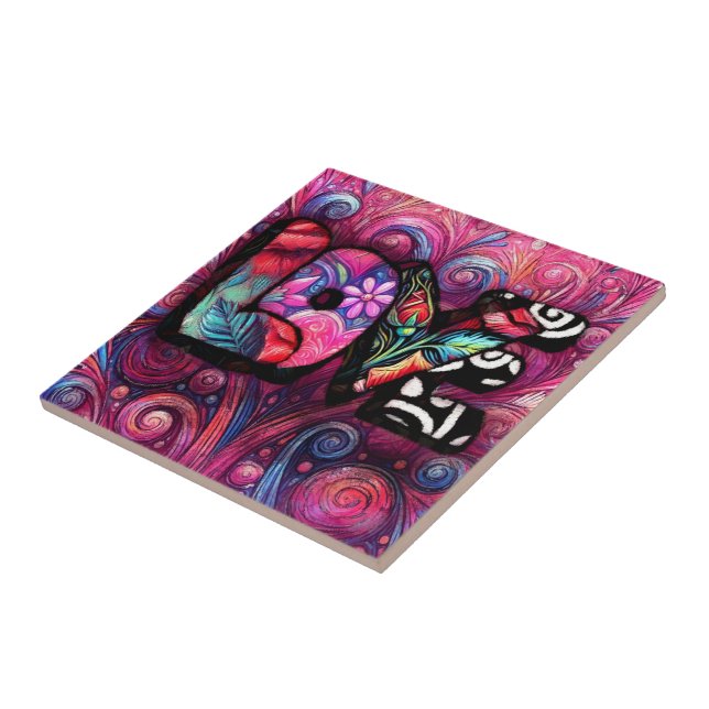 Namorados abstrato Love Word Grafite Floral Cor-de (Lateral)