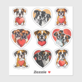 Namorados Boxer Dog conjunto de 9 adesivos