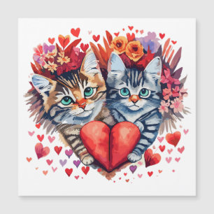 Namorados de aquarela felinos com amor Cartão Magn