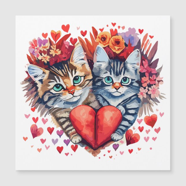 Namorados de aquarela felinos com amor Cartão Magn (Frente)