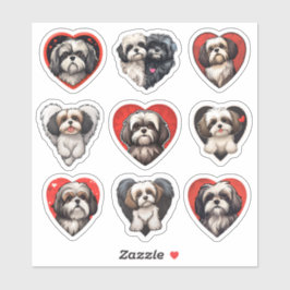 Namorados Shih Tzu Dog conjunto de 9 adesivos