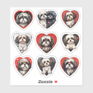 Namorados Shih Tzu Dog conjunto de 9 adesivos