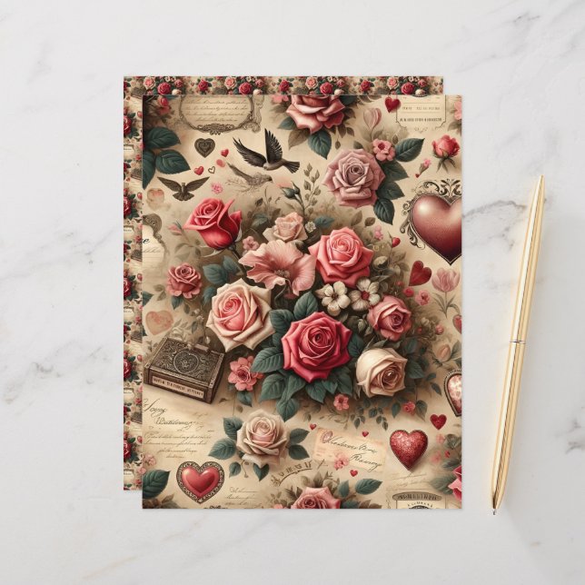 Namorados Vintage - Ephemera Scrapbook Paper (Frente/Verso In Situ)