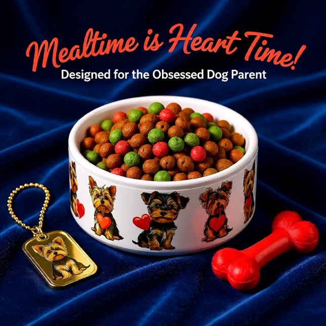 namorados Yorkshire Terrier Dog | tigelas de anima (Cute Yorkie Valentine Hearts – Adorable Dog Lover Bowl)