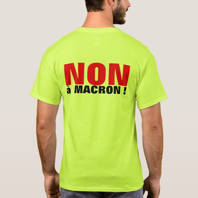 NÃO A Macron - Eleições FRANÇA 2022 - Camisa mascu (Verso)