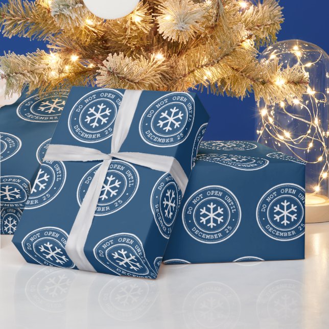 Não Abra Até 25 de Dezembro Papel de Embrulho Azul (Feriados)