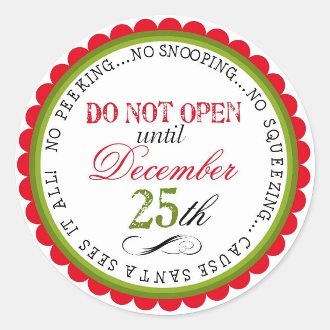 Não abra os adesivos para presentes de Natal (Frente)