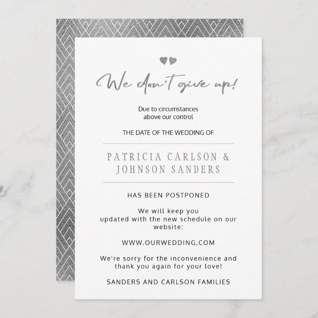 Não desistimos anúncio de casamento adiado (Frente/Verso)
