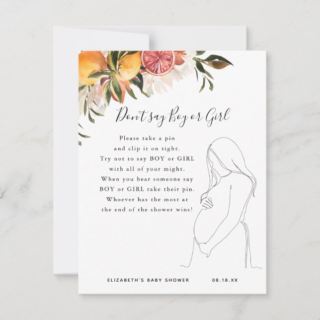 Não diga garoto ou garota | Jogo Chá de fraldas (Frente)