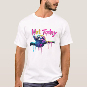 Não Hoje � Arte Neon de Preguiça Colorida Camiseta