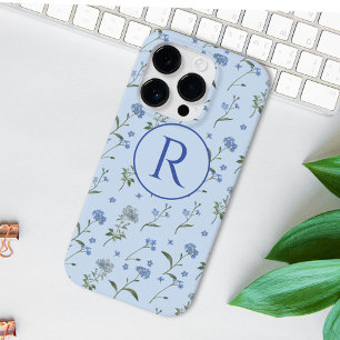 Não Me Esqueça Floral Azul Monogramado Aquarela 