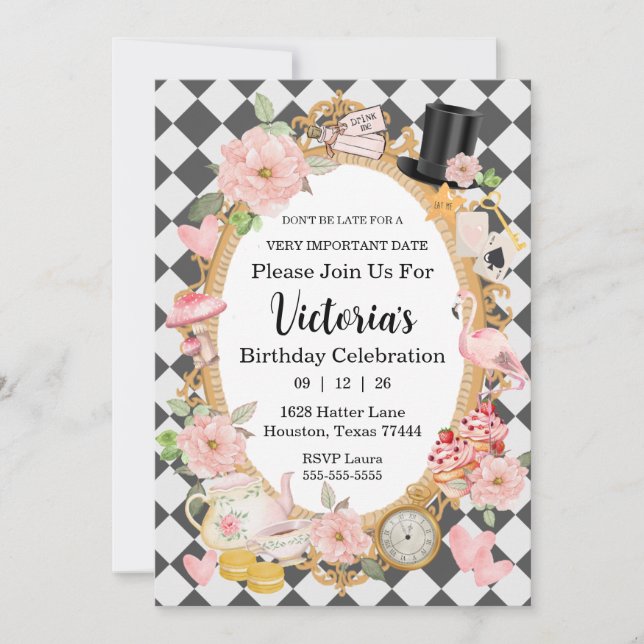 Não se atrase Convite de aniversário Rosa (Frente)