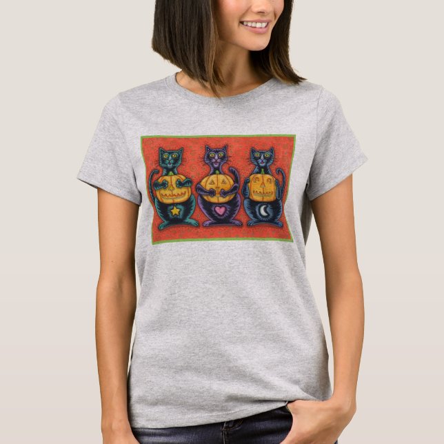 NÃO VEJA NENHUM GATO MAU PRETO, CAMISA CLÁSSICA T- (Frente)