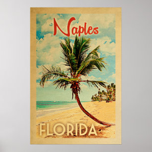Nápoles Florida Vintage Palm Tree Beach Poster