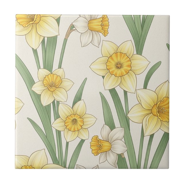 Narciso Floral de Primavera em Amarelo Suave e Ver (Frente)