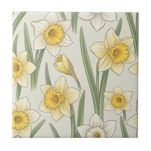 Narciso Floral de Primavera em Amarelo Suave e Ver (Frente)
