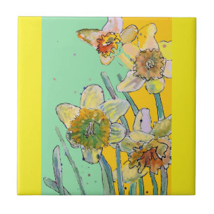 Narciso Floral Flor Aqua Amarelo Aquarela