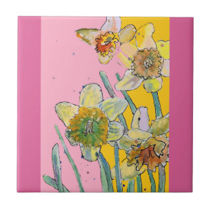 Narciso Floral Flor de Aquarela Rosa Amarelo