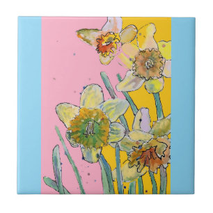 Narciso Floral Flor de Aquarela Rosa Amarelo Azul