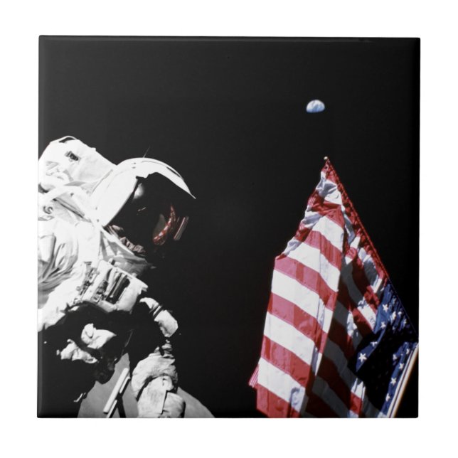 NASA Apollo 17 Astronauta Flag Earth Foto (Frente)