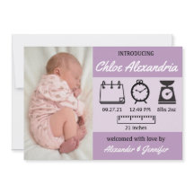 Nascença de Baby Girl Stats Roxo Anúncio