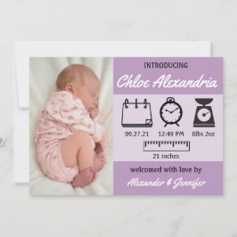 Nascença de Baby Girl Stats Roxo Anúncio