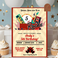 Nascer A Rocks Music Birthday Boy Convite