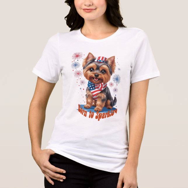 Nascer a Sparkle - Cute Yorkie 4 de julho Patrioti (Frente)