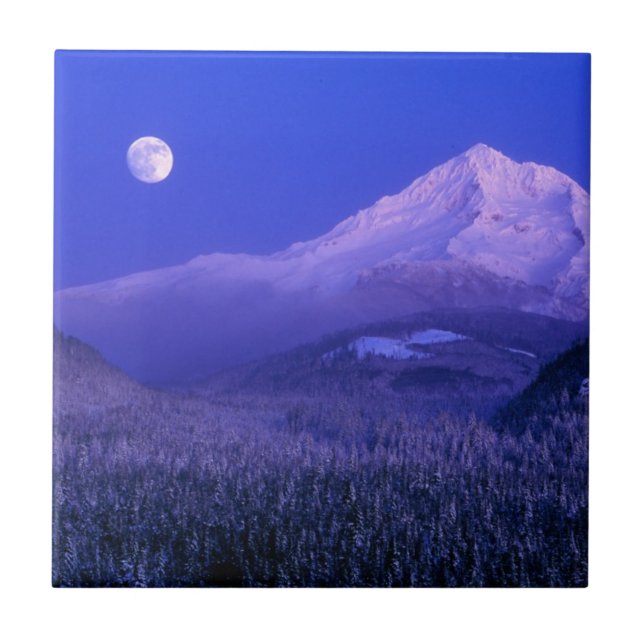 Nascer da lua sobre o Mt Hood no inverno, Oregon (Frente)