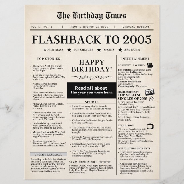 Nascer em 2005 Mock Newspaper sepia (Frente)