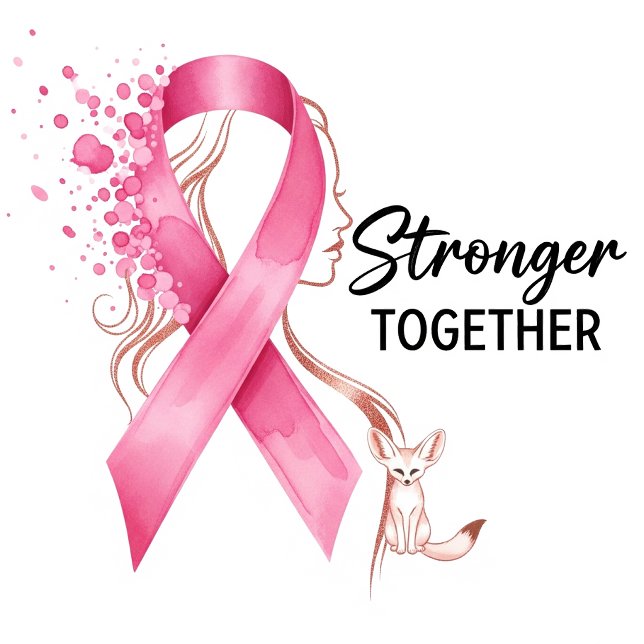 Nascer juntos, crescendo juntos - mãe e bebê (Inspiring breast cancer awareness design featuring a pink ribbon and a feminine silhouette with )