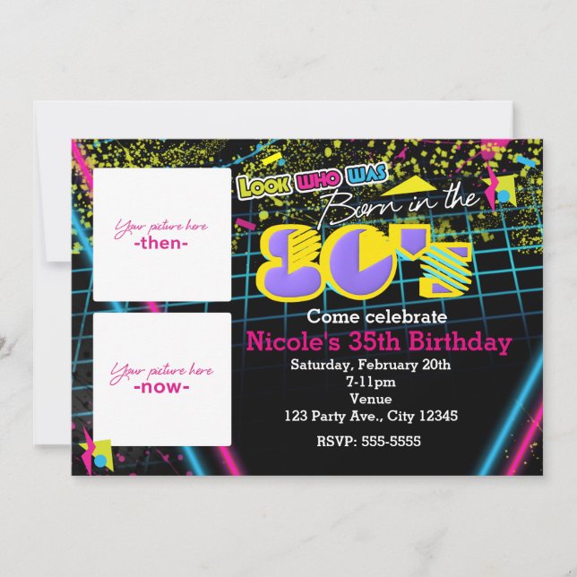 Nascido nos anos 80 2 Fotos Então e Agora Convite (Frente)